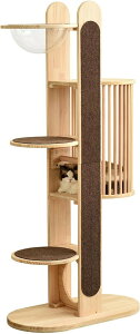 キャットタワー 木製 天然木 宇宙船付き 猫ハウス 頑丈 据え置き おしゃれ 可愛い麻紐 爪とぎ支柱 安全安心 ペット用品 ペット