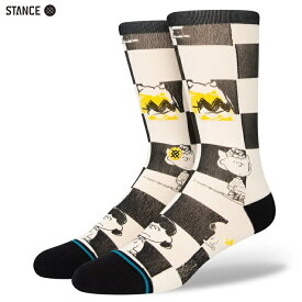 STANCE SOCKS スタンス ソックス 靴下 CHECKED PEANUTS（ピーナッツ）コラボ クルーソックス ブラック マルチ メンズ/フリー