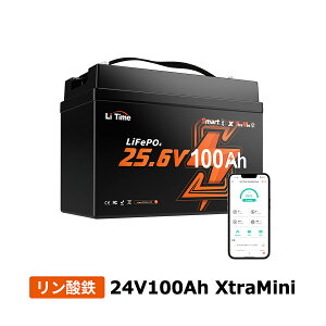 �y�V�����i�zLiTime 24V 100Ah Xtra Mini �����_�S���`�E���C�I���o�b�e���[ Bluetooth�@�\ 100A�[���d�d�� 2560Wh�d�͗� 4000��ȏ�T�C�N�� �ቷ�ی� �ƒ�p�~�d �I�t�O���b�h RV �L�����s�[���O�J�[ ��