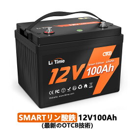 LiTime 12V 100Ah スマート OTCB リン酸鉄リチウムバッテリー 1280Wh オン/オフスイッチ付き 100A BMS 低温遮断保護機能付き 4000+サイクル回数 キャンピングカー ソーラーパネル 車中泊 オフグリッドなどに対応