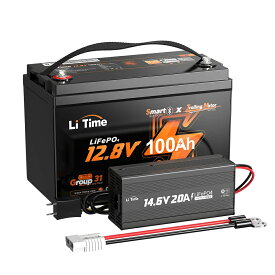 ＼P5倍★感謝祭限定クーポンあり／【LFP＋専用充電器 エレキ用バッテリー】LiTime 12V 100Ah TM リン酸鉄リチウムイオンバッテリー Bluetooth 低温保護 100A BMS内蔵 Group31 LiFePO4 ディープサイクル トローリングモーター ヨット 船 ボート キャンピングカー 魚探