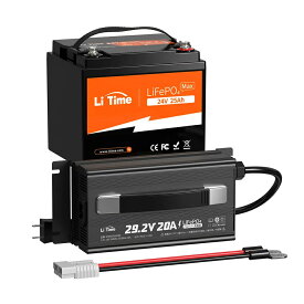 ＼P5倍★感謝祭限定クーポンあり／【LFP＋専用充電器セット】LiTime 24V25Ah リン酸鉄リチウムバッテリー 2Cハイレート放電 1280W負荷 50A継続放電電流 640Wh電力 4000回以上サイクル 農業用機器 電動工具 魚探 除雪機 草刈機 電動車椅子 モビリティスクーター シニアカー