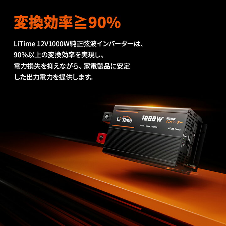 楽天市場】LiTime インバーター 12V 1000W 正弦波 瞬間2000W出力 DC12V 