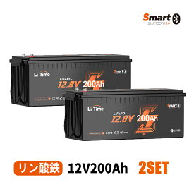 【PACK2/PACK4】【低温保護】LiTime 12V 200Ah リン酸鉄リチウムイオンバッテリー Bluetooth機能 100A充放電電流 2560Wh電力量 4000+サイクル 低温保護付き スマート キャンピングカー 車中泊 トローリングモーター エレキモーター