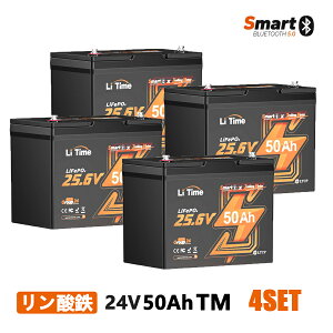 �y3���N�Ռ���z�yPACK2/PACK4�z�y�g���[�����O���[�^�[�p�zLiTime 24V50Ah TM �����_�S���`�E���C�I���o�b�e���[ Bluetooth�@�\ �ቷ�ی�t�� 1280Wh 4000��ȏ�T�C�N�� �X�}�[�g �g���[�����O���[�^�[