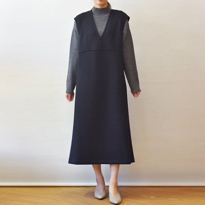 PUPULA ププラ 裏起毛Vネックジャンパースカート ブラック 