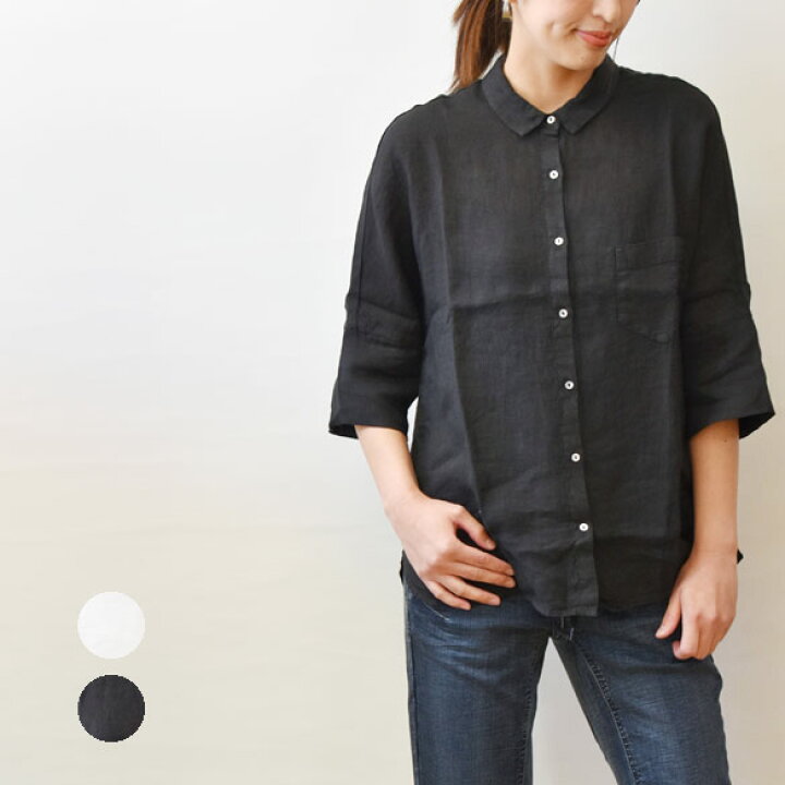 楽天市場】120%lino（リノ）リネン 五分袖シャツ(BLK、WHT)(li015 