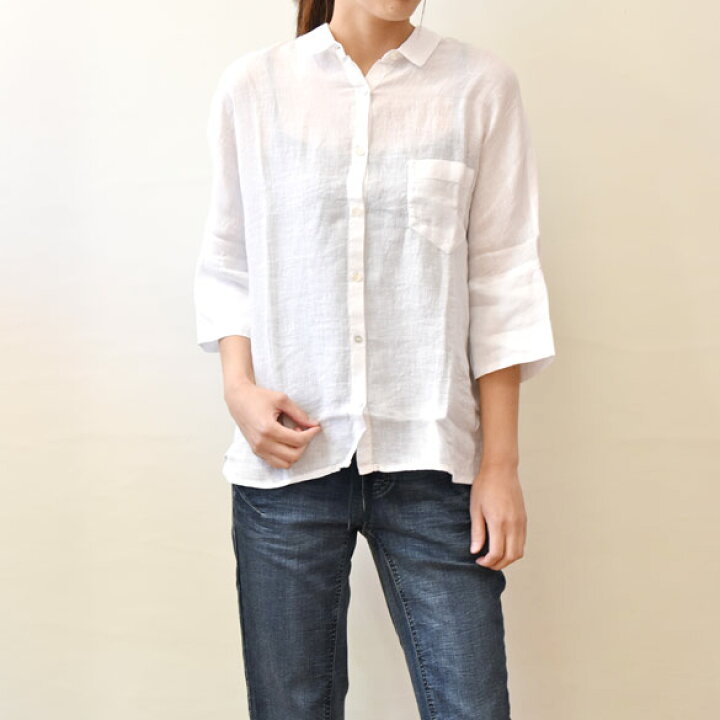 楽天市場】120%lino（リノ）リネン 五分袖シャツ(BLK、WHT)(li015 
