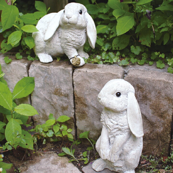 楽天市場 ガーデンオーナメント ラビット Mサイズ オブジェ ガーデン 置物 飾り ガーデニング オーナメント 庭 園庭 うさぎ 可愛い アニマル雑貨 動物 白 石像 おしゃれインテリアのampoule
