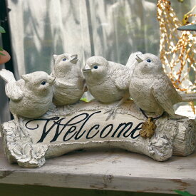 ガーデンオーナメント バード 玄関 ウェルカム ガーデン 置物 ガーデニング オーナメント 庭 園庭 鳥 小鳥 可愛い アニマル雑貨 シンプル 白 石像