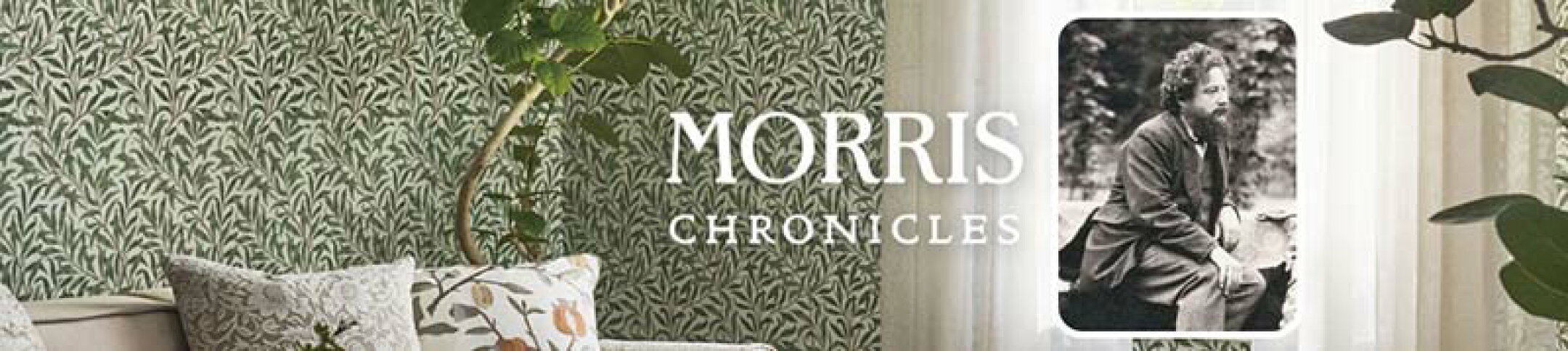 モリスクロニクルズは、モリスのデザインが持つ世界観やストーリーを大切に、モリスとサンゲツの新たな物語として登場した壁紙、ファブリック、床材のコレクションです。