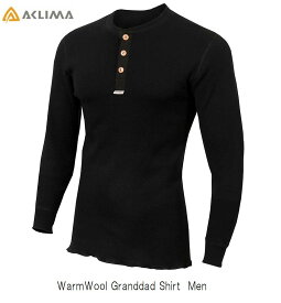 アクリマ ACLIMA WarmWool Granddad Shirt Men ウォームウール グランダッド シャツ ブラック インナー スキー スノボ
