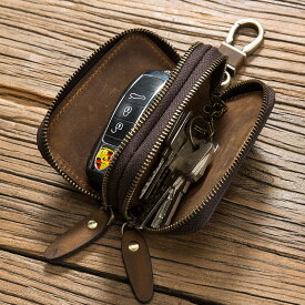 キーケース 革 スマートキー メンズ レザー スマート キーケース 牛革 キーケース メンズ 車 2個収納 ダブルファスナー ポケット 便利 大容量 本革 スマートキーケース おしゃれ コンパクト スマートキーケース 鍵 父の日 ギフト