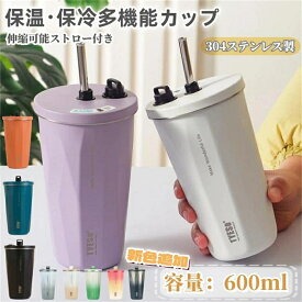 【二つ目半額 特典あり】蓋付き 伸縮ストロー付きタンブラー 600ml 大容量 タンブラー 真空断熱 保温 保冷 水筒 おしゃれ 結露しない マグボトル タンブラー 通勤通学 プレゼント用 家族 カップル おそろしい