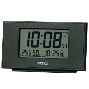 セイコークロック(Seiko Clock) 置き時計 黒メタリック 本体サイズ:7.8×13.5×3.8cm 目覚まし時計 電波 デジタル カレンダー 温度 湿度 表示 SQ790K