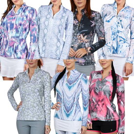【USサイズ】Sofibella(ソフィベラ) レディース UV Feather 長袖ハーフジップポロ プリント柄 9004／9004F(22y2mテニス)[次回使えるクーポンプレゼント]