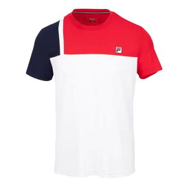 「USサイズ」FILA(フィラ) 2023 SS メンズ KARL(カール) カラーブロック 半袖Tシャツ FBM231013E-0152 ホワイト×Fレッド(23y3mテニス)[次回使えるクーポンプレゼント]