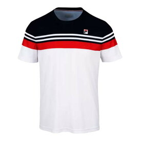 「USサイズ」FILA(フィラ) 2023 SS メンズ MALTE(マルテ) カラーブロック 半袖Tシャツ FBM231014E-0152 ホワイト×Fレッド(23y3mテニス)[次回使えるクーポンプレゼント]