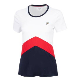 「USサイズ」FILA(フィラ) レディース AURELIA(アウレリア) カラーブロック 半袖Tシャツ FBL231130E-0151 ホワイト×ネイビー(23y3mテニス)[次回使えるクーポンプレゼント]