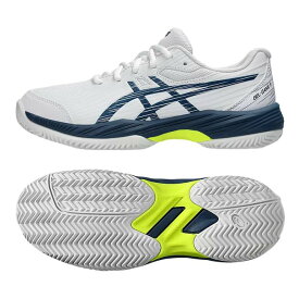 【8日から72時間2BUY 8%OFFクーポン】アシックス(Asics) ジュニア GEL-GAME 9 ゲルゲーム 9 GRADE SCHOOL CLAY／OC オムニクレーコート用テニスシューズ 1044A057-104ホワイト×Mブルー(24y12m)[次回使えるクーポンプレゼント]