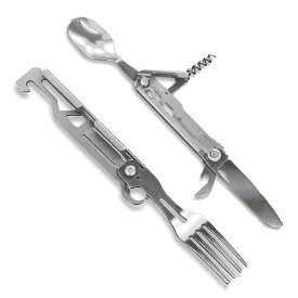 【スプーン、フォーク、缶切り、ナイフ、コルク抜きが一つに！】Montagna(モンターナ) 5WAY マルチツール コンパクト収納 HAC3478-シルバー(24y6m)[次回使えるクーポンプレゼント]