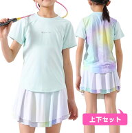 ＼11日まで8％OFFクーポン／ジュニア(ガールズ) テニスウエア ボタニカル柄 半袖Tシャツ スコートセット …