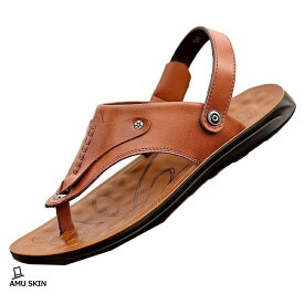 【楽天スーパーSALE】革サンダル メンズ トングサンダル 夏 レザー 防滑 2way 履きやすい 静音 耐久 フラット 歩きやすい スポーツ 普段履き お出かけ