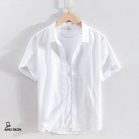 【楽天スーパーSALE】シャツ メンズ 半袖 カジュアル 夏 リネンシャツ 綿麻 涼しい 通気性 無地 きれいめ ス 襟付き 軽い 吸汗速乾 おしゃれ 事務
