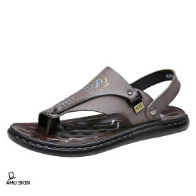 【楽天スーパーSALE】革サンダル メンズ ビジネスサンダル 夏 レザー 厚底 トング かかと調整 2way 軽量 速乾 静音 滑らない 大きいサイズ スポーツ