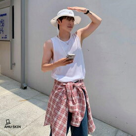 【楽天スーパーSALE】タンク メンズ ノースリーブ 夏 クルーネック 無地 ゆったり カジュアル ス 梨地 ストレッチ 柔らかい インナー 涼しい