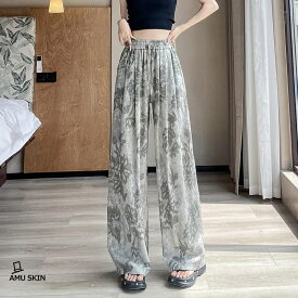 【楽天スーパーSALE】ワイドパンツ レディース 夏 花柄 ハイウエスト ガウチョパンツ ゆったり 涼しい カジュアル ボトムス 総柄 ヴィンテージ風 落ち感