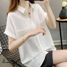 【楽天スーパーSALE】シャツ レディース 半袖 夏 ゆったり ブラウス とろみ シフォン 薄手 おしゃれ 体型カバー 通勤 オフィス カジュアル きれいめ