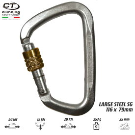 【メール便】クライミングテクノロジー(climbing technology)(イタリア) D型スチールカラビナ 「ラージ スチール スクリューゲート」 LARGE STEEL 【3C4550A】 | レスキュー プーリー クライミング ボルダリング