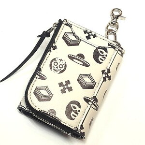 【...andMeat.】アンドミートヌメ革 本革 6連キーケース/コインケースルチャリブレ マスクマン総柄コンパクト財布 ミニ財布ホワイト ブラック