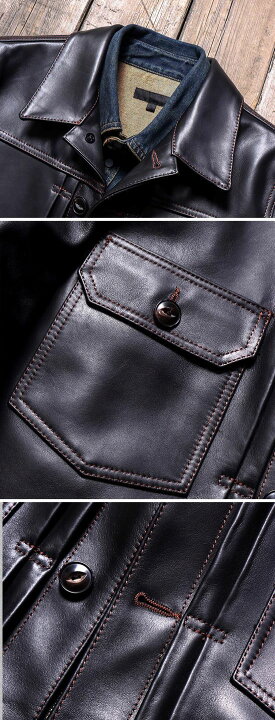 楽天市場】少量生産 革ジャン本革 牛革メンズ レザージャケットデニム 