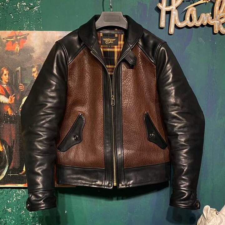 楽天市場】少量生産 革ジャン本革 牛革×バッファローレザーメンズ  