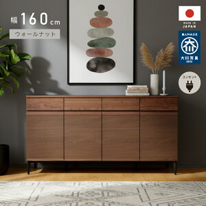 コンセント付き シェルフ 日本製 キャビネット 幅 80 120 160 cm 完成品 サイドボード 収納 棚 ロータイプ 国産 リビングチェスト オーク ウォールナット 脚付き 木製 おしゃれ 北欧 リビング収