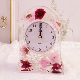アクリルフラワー　時計　ミックスローズ　【薔薇雑貨　サニタリーグッズ　水中花　造花　置時計　クロック　とけい　贈答】