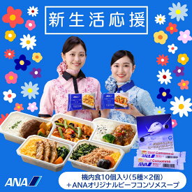 【ANA's Sky Kitchen】 新生活応援便 機内食10個＋ANAオリジナルビーフコンソメスープセット ANA国際線エコノミークラス機内食 ご飯付き お弁当 お取り寄せグルメ 温めるだけ 簡単 時短 洋食 和食 ana アナ 冷凍 ギフト 仕送り プレゼント 春 引っ越し お祝い