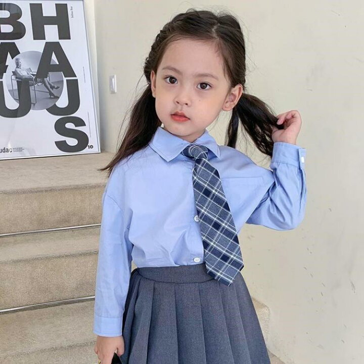楽天市場】 長袖 保育園 キッズ ブラウス 女の子 ネクタイ付き 無地 