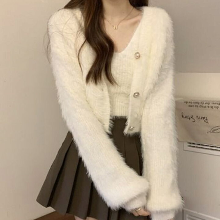 楽天市場】送料無料 シャギーニット カーディガン キャミソール 2点  