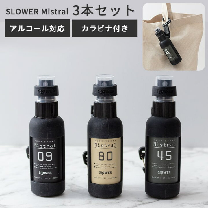 楽天市場 Slower Pump Spray Mistral アルコール消毒液対応 スプレーボトル 3本セット スプレーボトル 詰め替え用ボトル アルコール 消毒液 マスクスプレー 消臭剤 持ち運び カラビナ付き シリコンカバー おしゃれ かっこいい ウイルス対策 コロナウイルス対策 あ