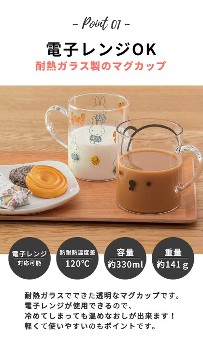 楽天市場】ミッフィー miffy 耐熱ガラスマグ 330ml 4個セット ｜電子 