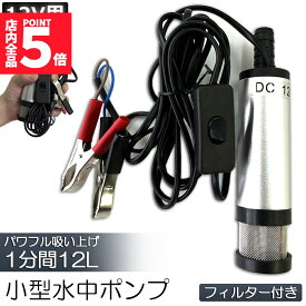 ★期間限定！ポイント5倍★ 水中ポンプ 12V 小型 ウォーターポンプ 12L/min バッテリークランプ 電動 ポンプ ケーブル 3m スイッチ式 強力 給油 給水 排油 排水 灯油 海水 船舶 風呂 水槽 汚水バッテリー クランプ 給排水