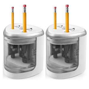 電動鉛筆削り 2個セット えんぴつシャープナー 2削り穴 電池式 自動オフ 電動 小型 安全 小学生 色鉛筆 デッサン 美術 新学期 入学入園 入学祝い プレゼント おしゃれ 子供 学校 オフィス事務