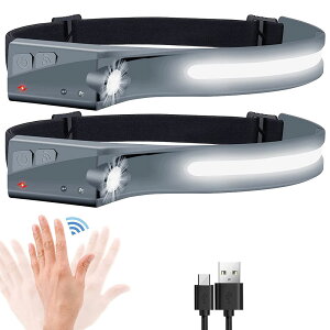 ★ポイント5倍 マラソンセール★ヘッドライト 2個セット 充電式 USB LEDデュアル光源 ヘッドランプ 5種点灯モード 70g超軽量 高輝度 アウトドア用ヘッドライト IPX4防水 防塵 1200mAh大容量バッテ