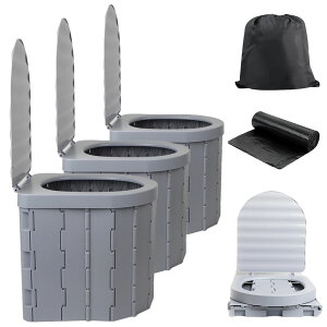 簡易トイレ 非常用 災害用 テント 水洗 3個セット ポータブルトイレ 折りたたみトイレ 携帯トイレ トイレ キャンプ 耐荷重150kg 洗えるプラスチック製 防災トイレ 仮設 トイレ かんいといれ