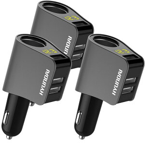 ★ポイント5倍 マラソンセール★カーチャージャー 3個セット シガーソケット 3ポート 急速充電 usb 3口 3.1A急速充電 12V 24V 電圧計 iPhone Android iPad Galaxy用 カー用品 シガー増設