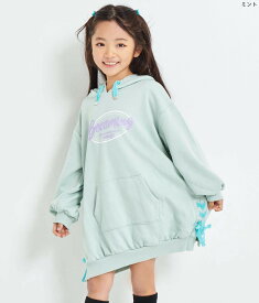 【クーポン対象】【55％OFF】ANAP KIDS アナップキッズ ベロア リボン スピンドル フード 付き 裏毛 スウェット ワンピース キッズ ワンピース 秋冬 ミニワンピ フーディー ブラック/ベージュ/ミント 100/110/120/130 子供服