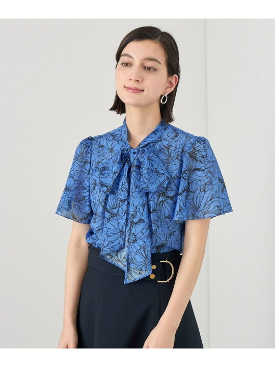 楽天市場】【SALE／30%OFF】ラインフラワープリントボウタイ ブラウス 